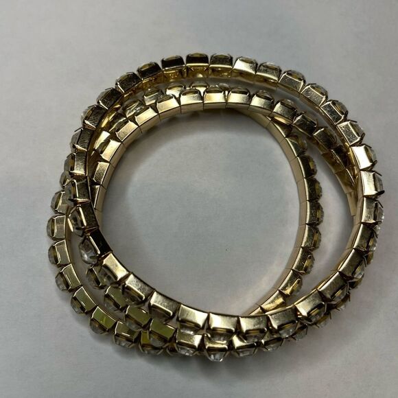 Gold Tone Diamond Style faux fashion stretch bracelets, Set Of 3 Women’s Jewelry - Picture 3 of 5